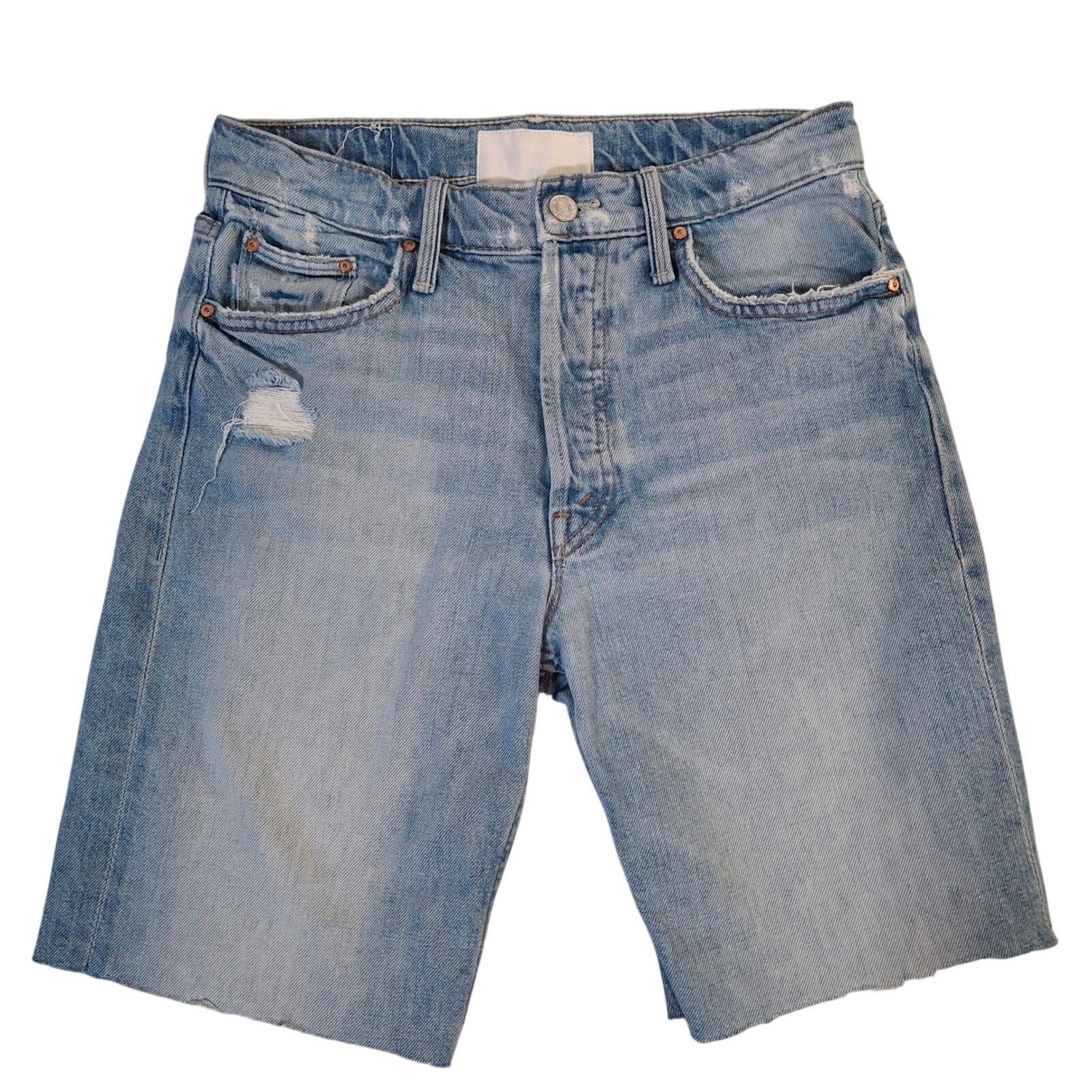 Mother Superior The Tomcat Denim Shorts The Confession Blue Distressed Size 26
